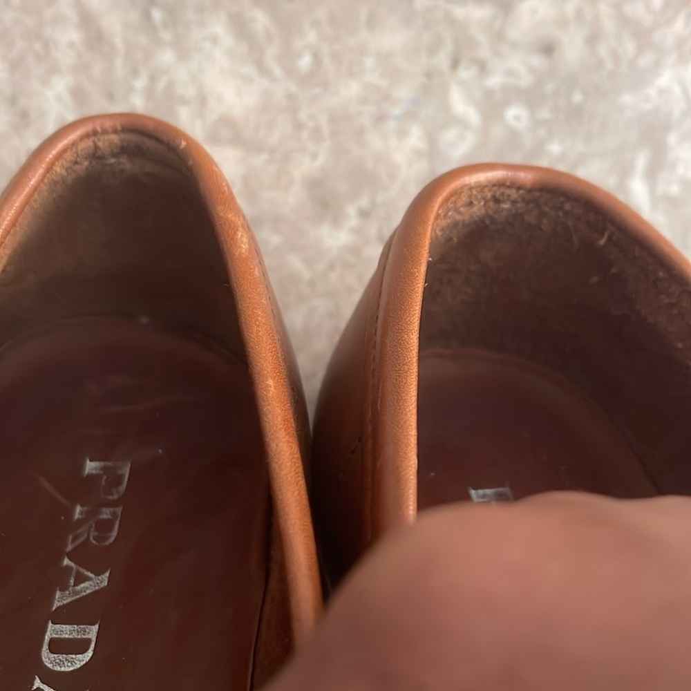 Prada Men’s Cognac Leather Slip On Loafers 8.5 - Picture 3 of 15